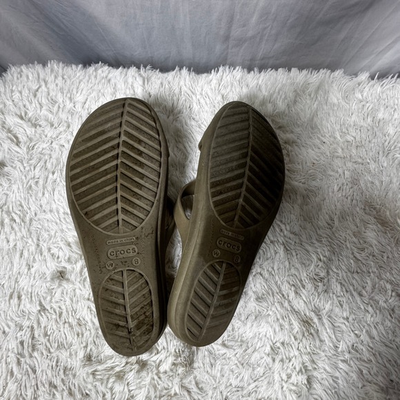 Crocs Womens Flip Flops Thong Sandals Brown Blue Comfort Casual Shoes - Picture 3 of 4